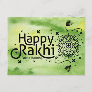 Happy Rakhi, Raksha Bandhan, green Postcard