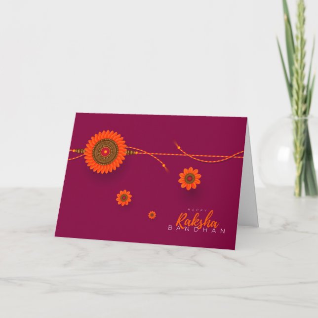 Happy Raksha Bandhan, orange, magenta Card (Front)