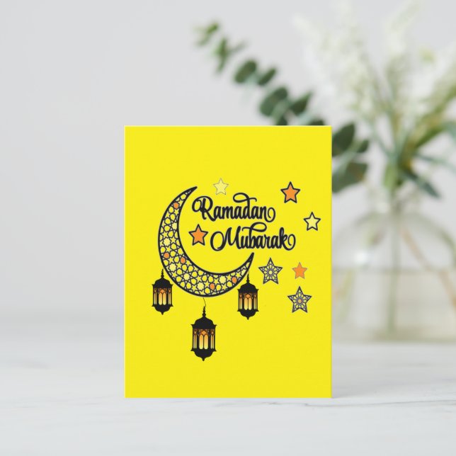 Happy Ramadan Mubarak Kareem Crescent lantern  Holiday Postcard (Standing Front)