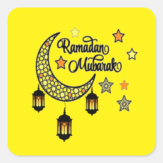 Happy Ramadan Mubarak Kareem Crescent lantern  Square Sticker (Front)