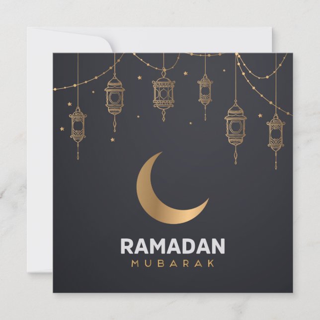 Happy Ramadan Mubarak | Ramadan Kareem Gold Muslim Holiday Card (Front)