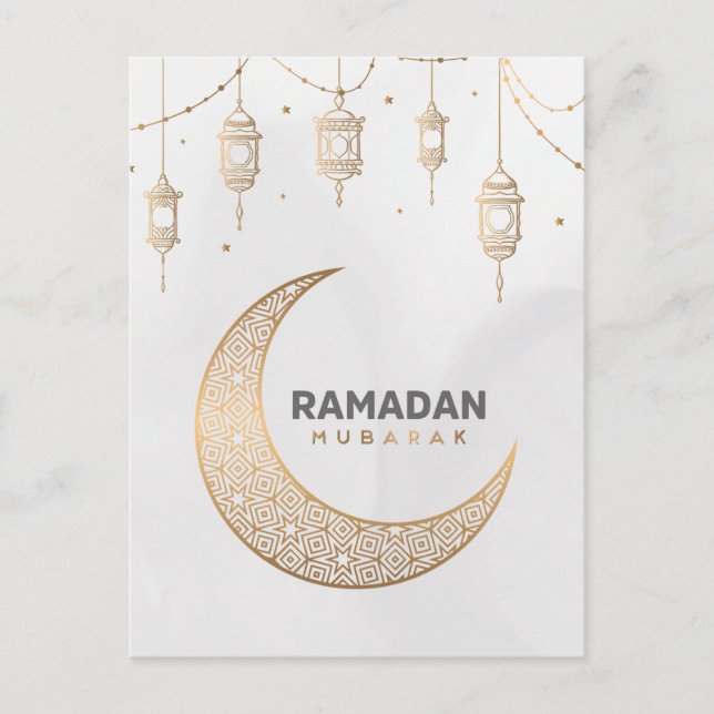 Happy Ramadan Mubarak | Ramadan Kareem Gold Muslim Holiday Postcard (Front)