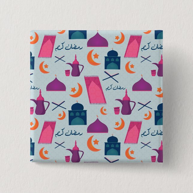 Happy Ramadan Pattern 15 Cm Square Badge (Front)