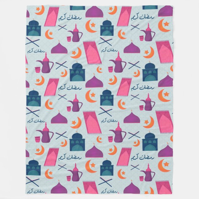 Happy Ramadan Pattern Fleece Blanket (Front)