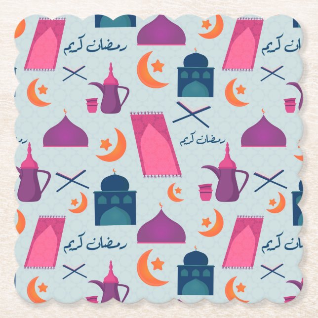 Happy Ramadan Pattern Paper Coaster (Front)