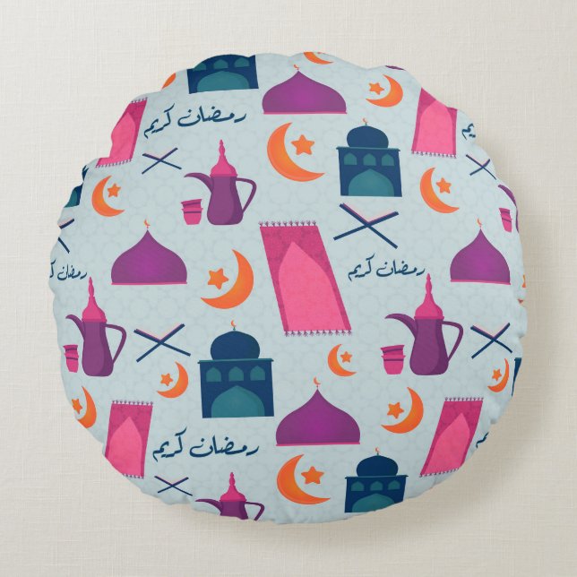 Happy Ramadan Pattern Round Cushion (Front)