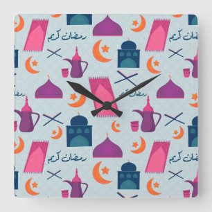 Happy Ramadan Pattern Square Wall Clock