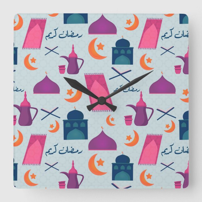 Happy Ramadan Pattern Square Wall Clock (Front)