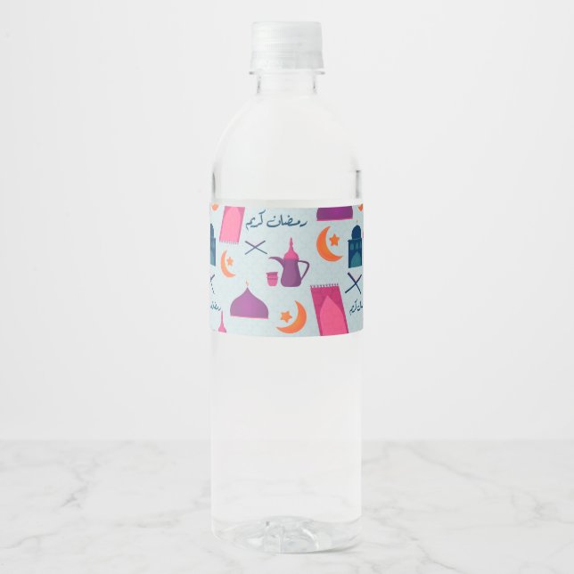 Happy Ramadan Pattern Water Bottle Label (Front)