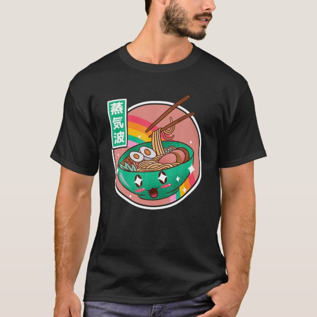 Happy Ramen Bowl Rainbow Japan Style Otaku Vaporwa T-Shirt (Front)
