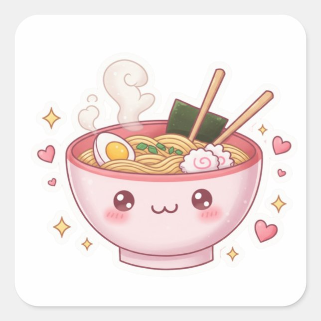 Happy Ramen – Cute & Tasty Vibes! Square Sticker (Front)