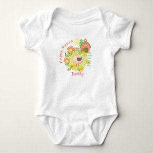 Happy Ranch Chicken Hen. Personalised.  Baby Bodysuit
