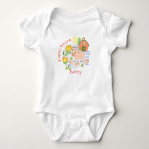 Happy Ranch Pig. Personalised.  Baby Bodysuit