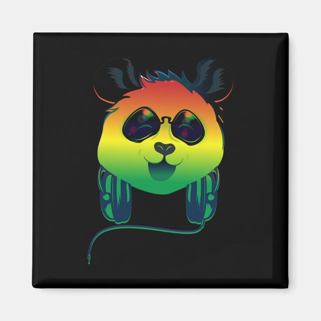 Happy Rasta Coloured Panda Bear Face With Sunglass Magnet (Front)