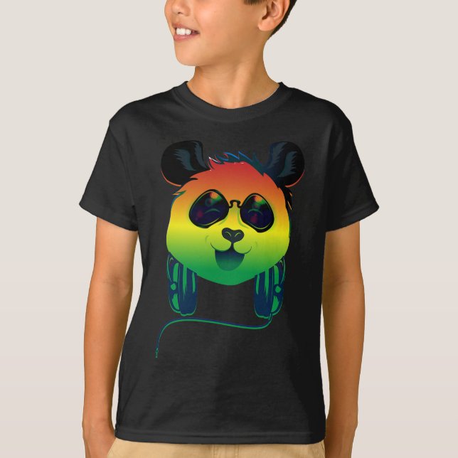 Happy Rasta Coloured Panda Bear Face With Sunglass T-Shirt (Front)