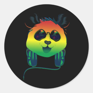 Happy Rasta Coloured Panda Bear Face With Sungles Classic Round Sticker