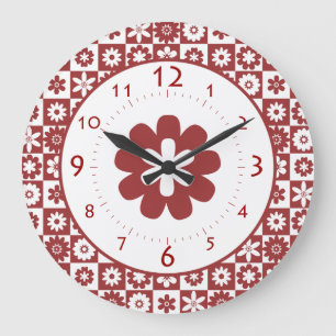 Happy Red and White American Country Farm Kitchen Large Clock