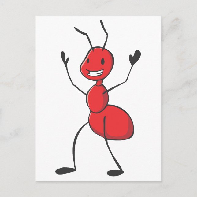 Happy Red Ant Cartoon Postcard (Front)