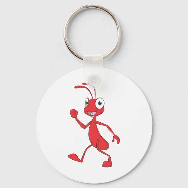 Happy Red Ant Walking Key Ring (Front)
