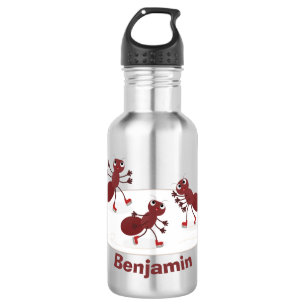 Happy red ants ice skating cartoon 532 ml water bottle