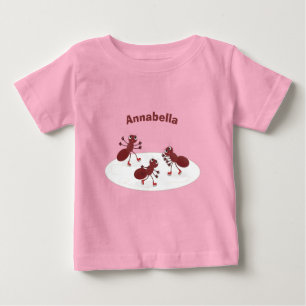 Happy red ants ice skating cartoon baby T-Shirt