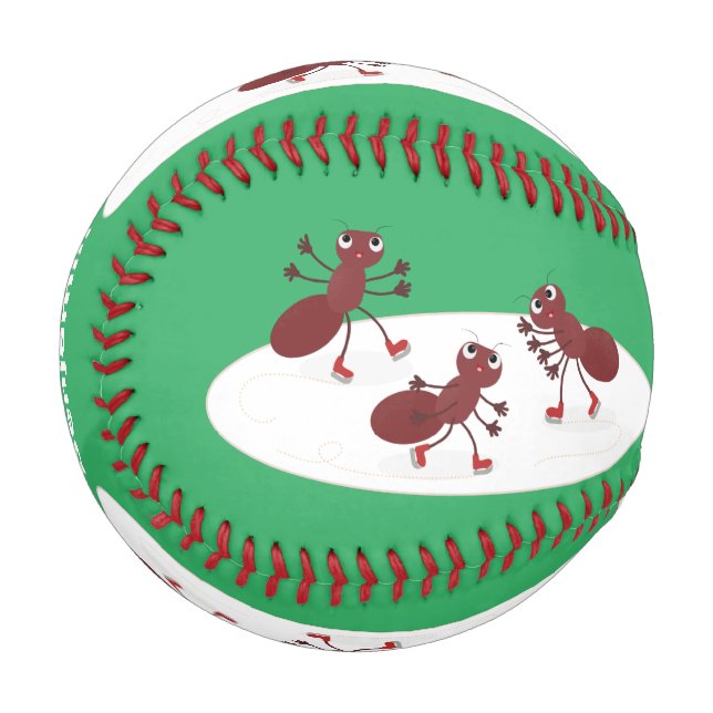 Happy red ants ice skating cartoon baseball (Front Left)