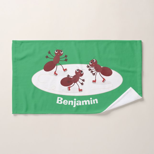 Happy red ants ice skating cartoon bath towel set (Hand Towel)