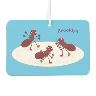 Happy red ants ice skating cartoon car air freshener