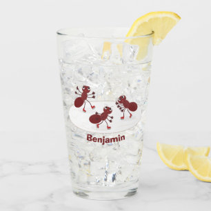 Happy red ants ice skating cartoon glass