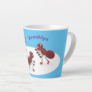 Happy red ants ice skating cartoon latte mug