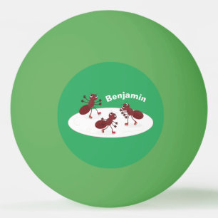 Happy red ants ice skating cartoon ping pong ball