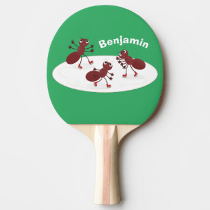 Happy red ants ice skating cartoon ping pong paddle