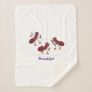 Happy red ants ice skating cartoon sherpa blanket