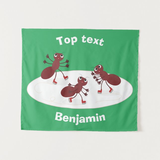Happy red ants ice skating cartoon  tapestry (Front (Horizontal))
