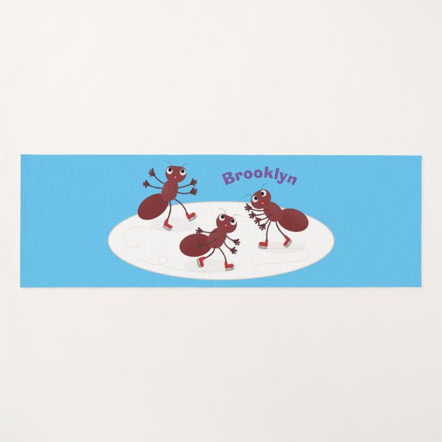 Happy red ants ice skating cartoon yoga mat (Front (Horizontal))