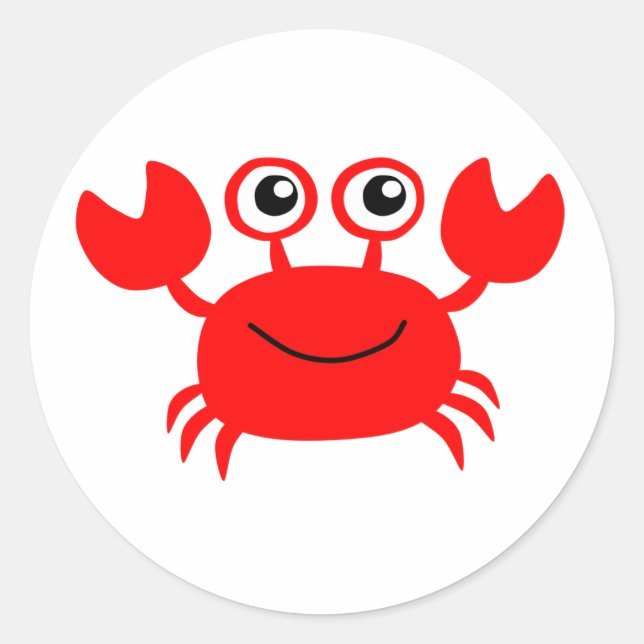 Happy Red Cartoon Crab Classic Round Sticker (Front)