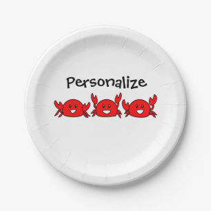 Happy Red Crabs Beach Party Paper Plate