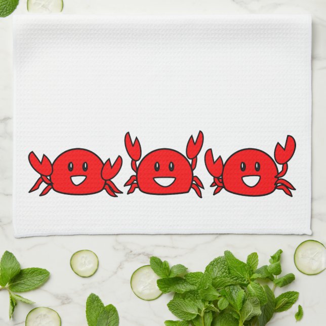 Happy Red Crabs Tea Towel (Folded)