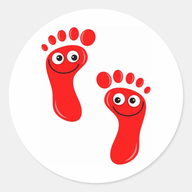 Happy Red Feet Classic Round Sticker (Front)