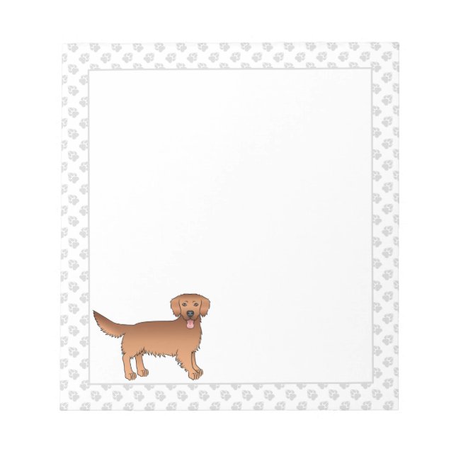 Happy Red Golden Retriever Cartoon Dog With Paws Notepad (Front)