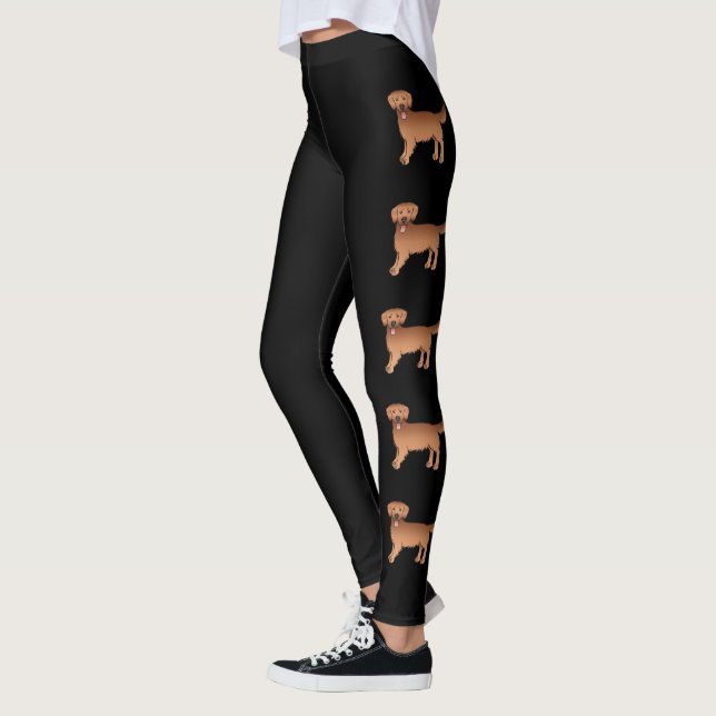 Happy Red Golden Retriever Cartoon Dogs Leggings (Left)