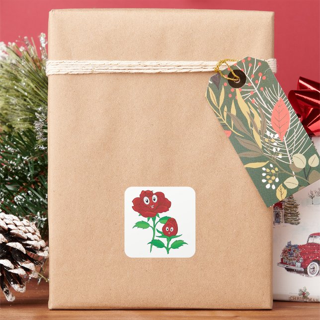 Happy Red Roses Square Sticker (Creator Uploaded)
