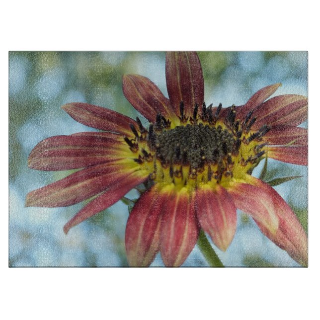 Happy Red Sunflower Glass Cutting Board (Front)