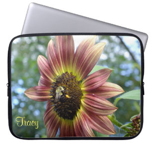 Happy Red Sunflower N Bee Laptop Sleeve