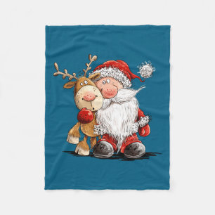 Happy Reindeer And Santa Christmas Illustration Pr Fleece Blanket