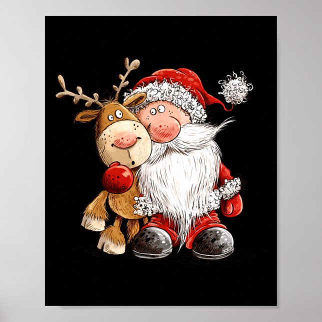 Happy Reindeer And Santa Christmas Illustration Pr Poster (Front)