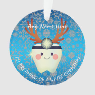 Happy Reindeer Antlers Tooth White Christmas  Ornament