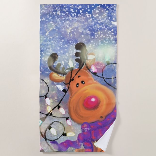 Happy Reindeer - Christmas Beach Towel (Front)