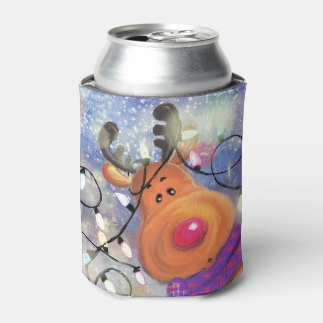 Happy Reindeer Christmas Can Cooler (Can Front)