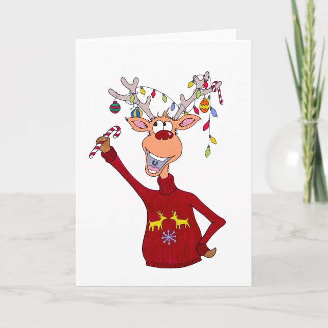 Happy Reindeer Holiday Card (Front)